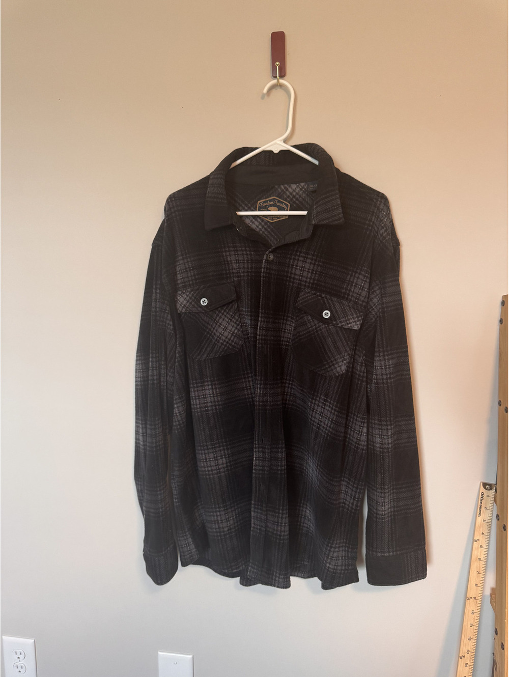 Freedom Foundry Black Gray Plaid Flannel Shirt Button Up Size XXL